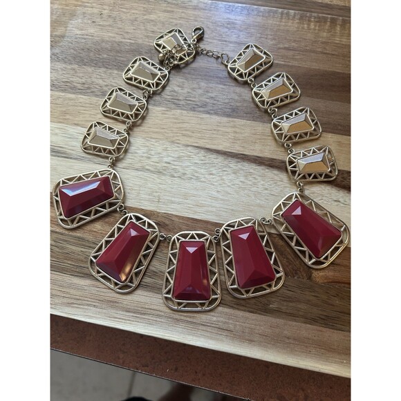 Fashion Statement necklace Dark Red And Gold Rectangular Medallions - Picture 1 of 2